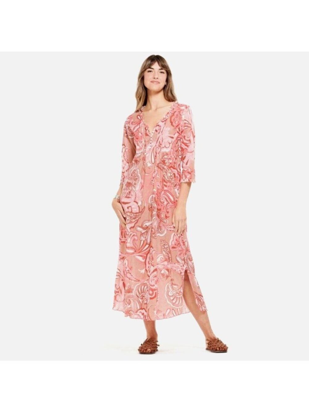 One Season amalfi long poppy medium midi dress in terracotta (OO661)